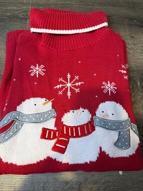 Red Holiday Snowman Turtleneck Sweater